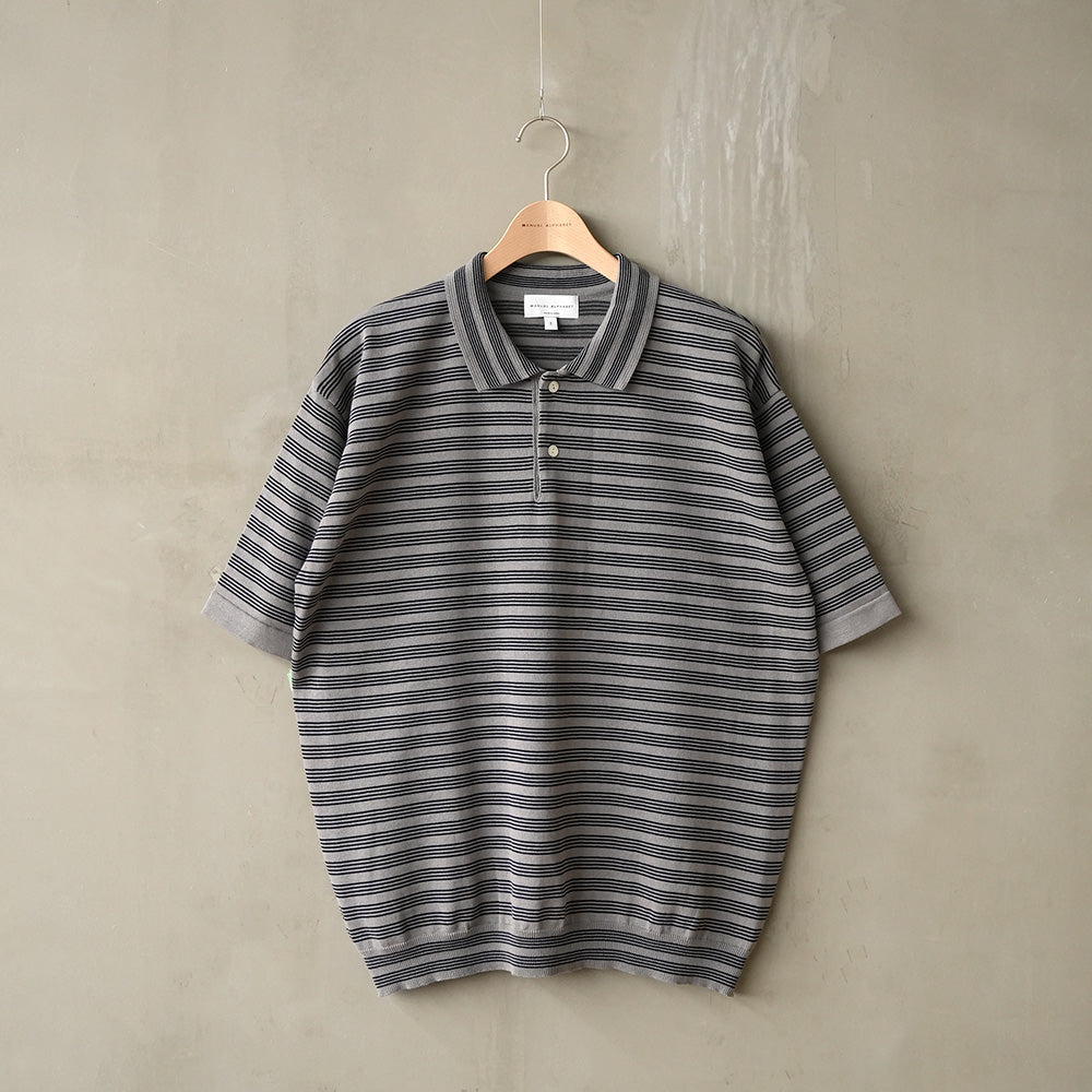 MANUAL ALPHABET (マニュアルアルファベット) | COMPACT TWIST BORDER KNIT POLO (walnut) | トップス シャツ COMPACT TWIST BORDER KNIT POLO – MANUAL ALPHABET ONLINE STORE