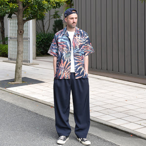 FLOWER MESH OPEN COLLAR S/S SHT