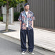 FLOWER MESH OPEN COLLAR S/S SHT